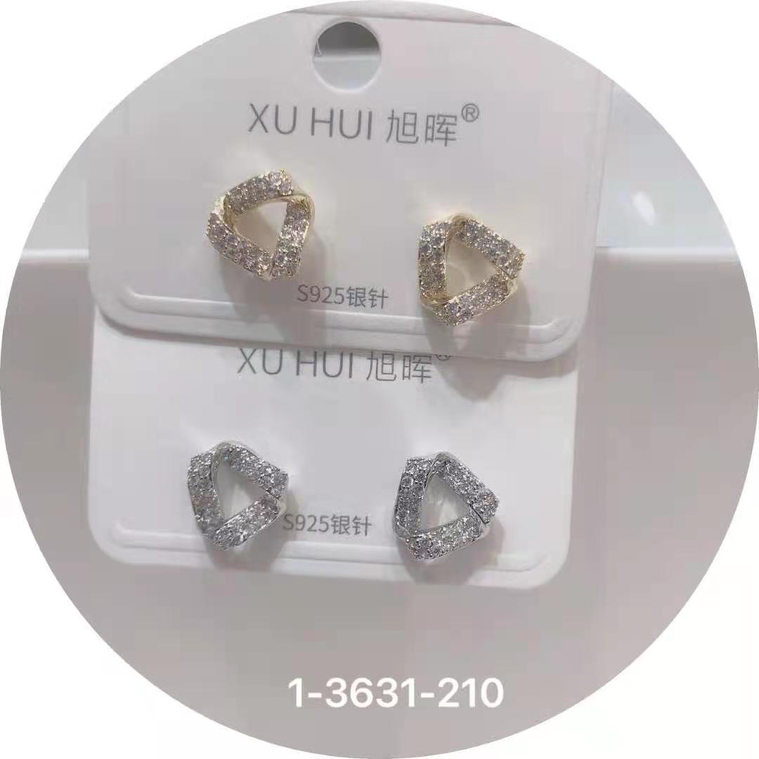 S925银针 铜镀真金镶嵌闪亮锆石 个性耳钉耳饰