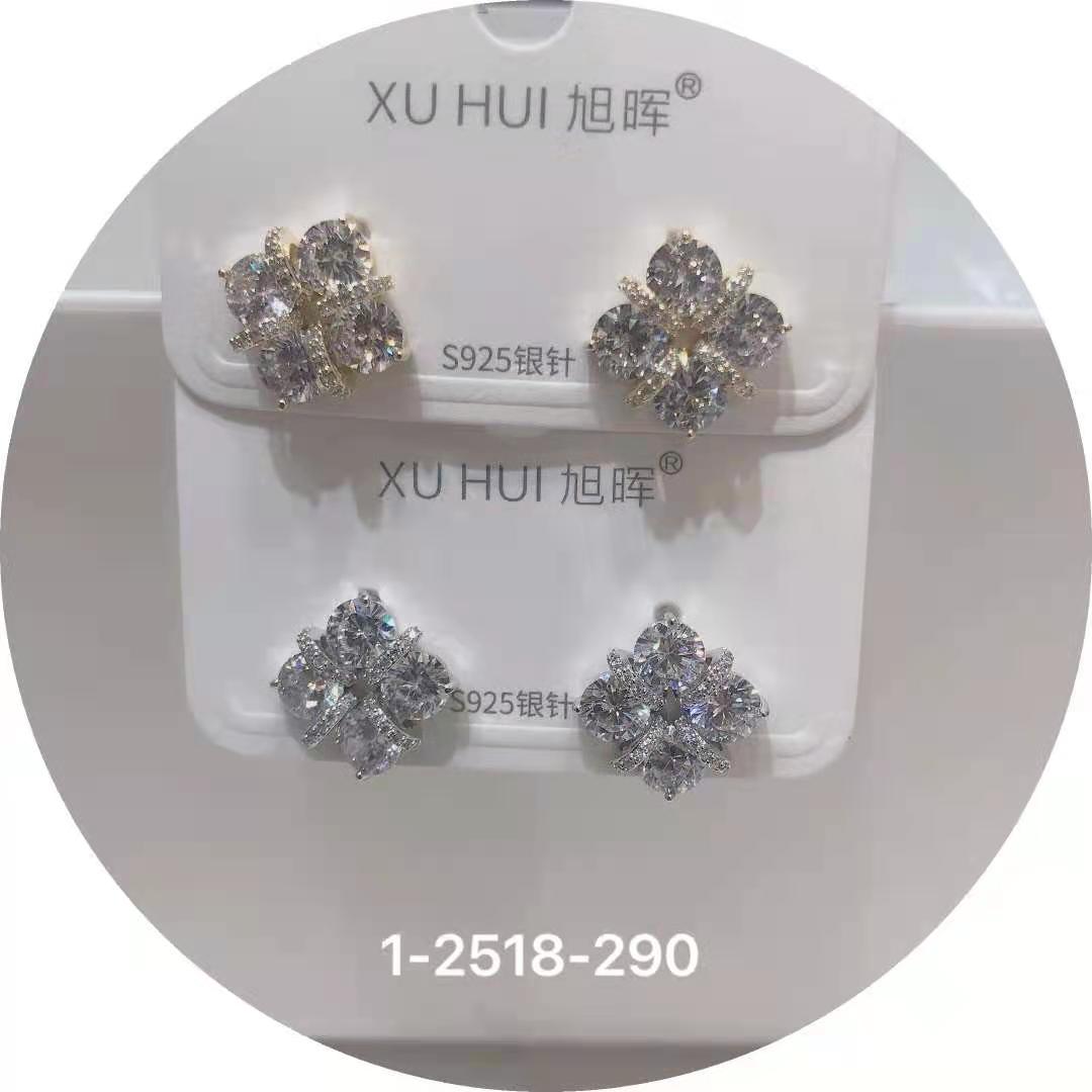 S925银针 铜镀真金镶嵌闪亮锆石 个性耳钉耳饰