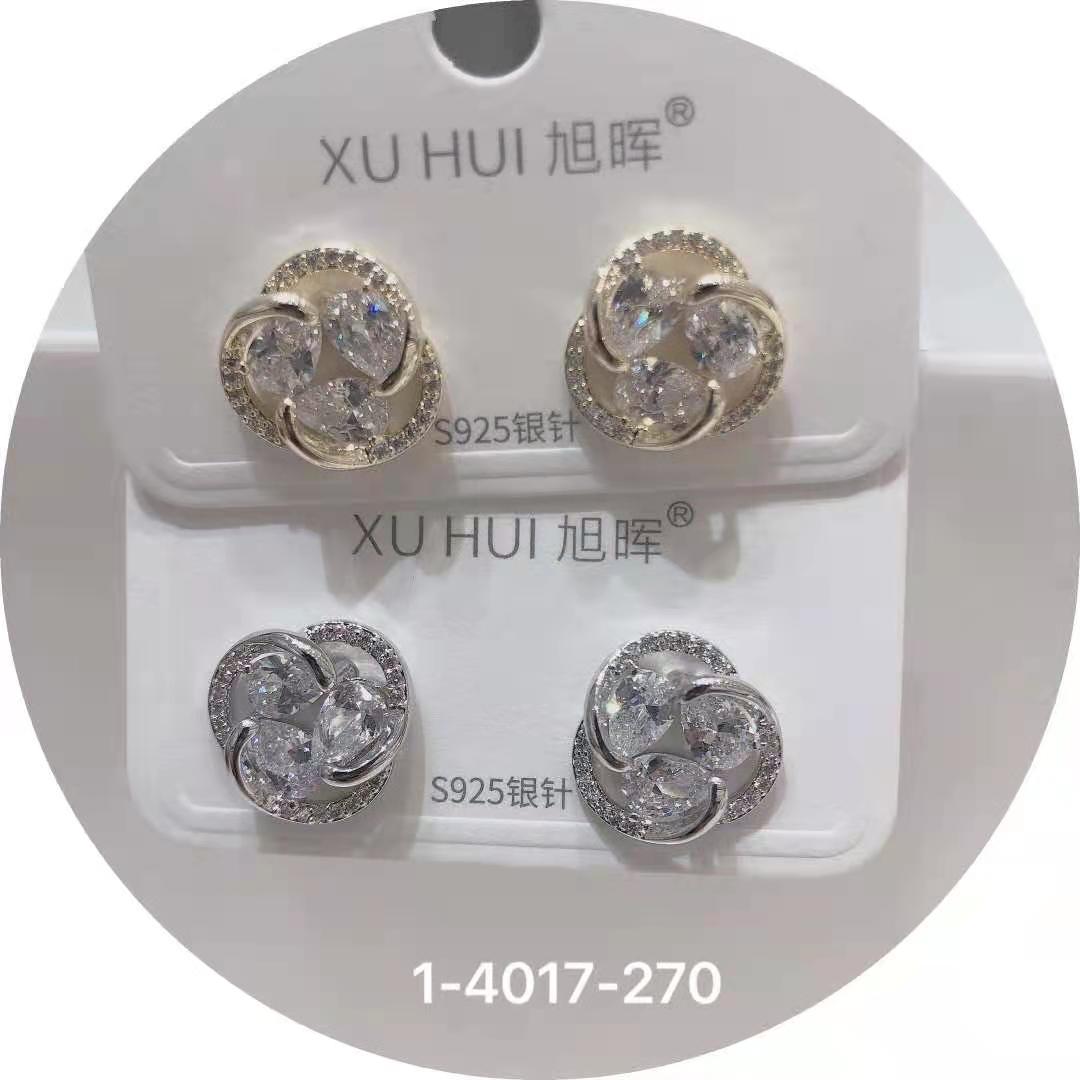 S925银针 铜镀真金镶嵌闪亮锆石 个性耳钉耳饰