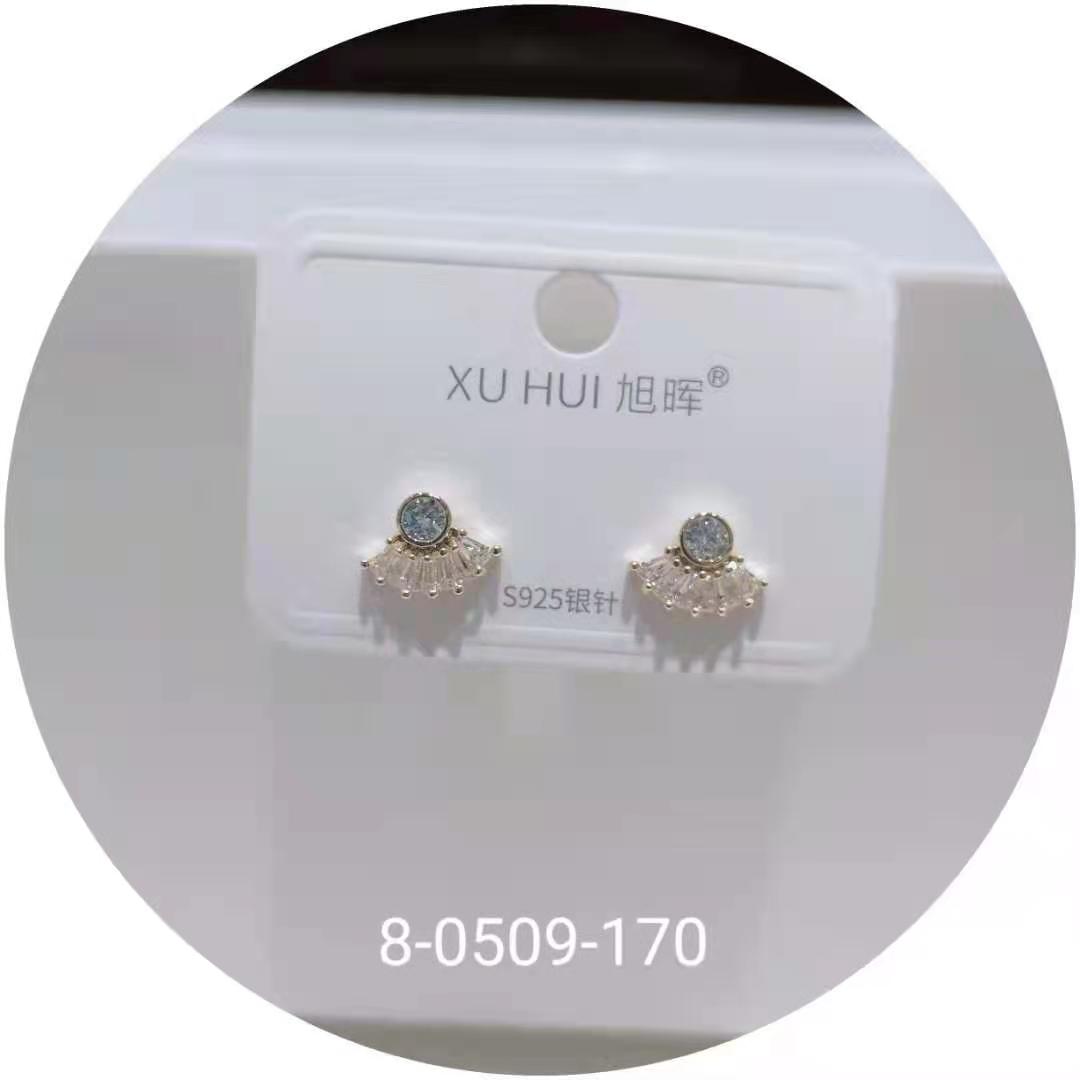 S925银针 铜镀真金镶嵌闪亮锆石 个性耳钉耳饰