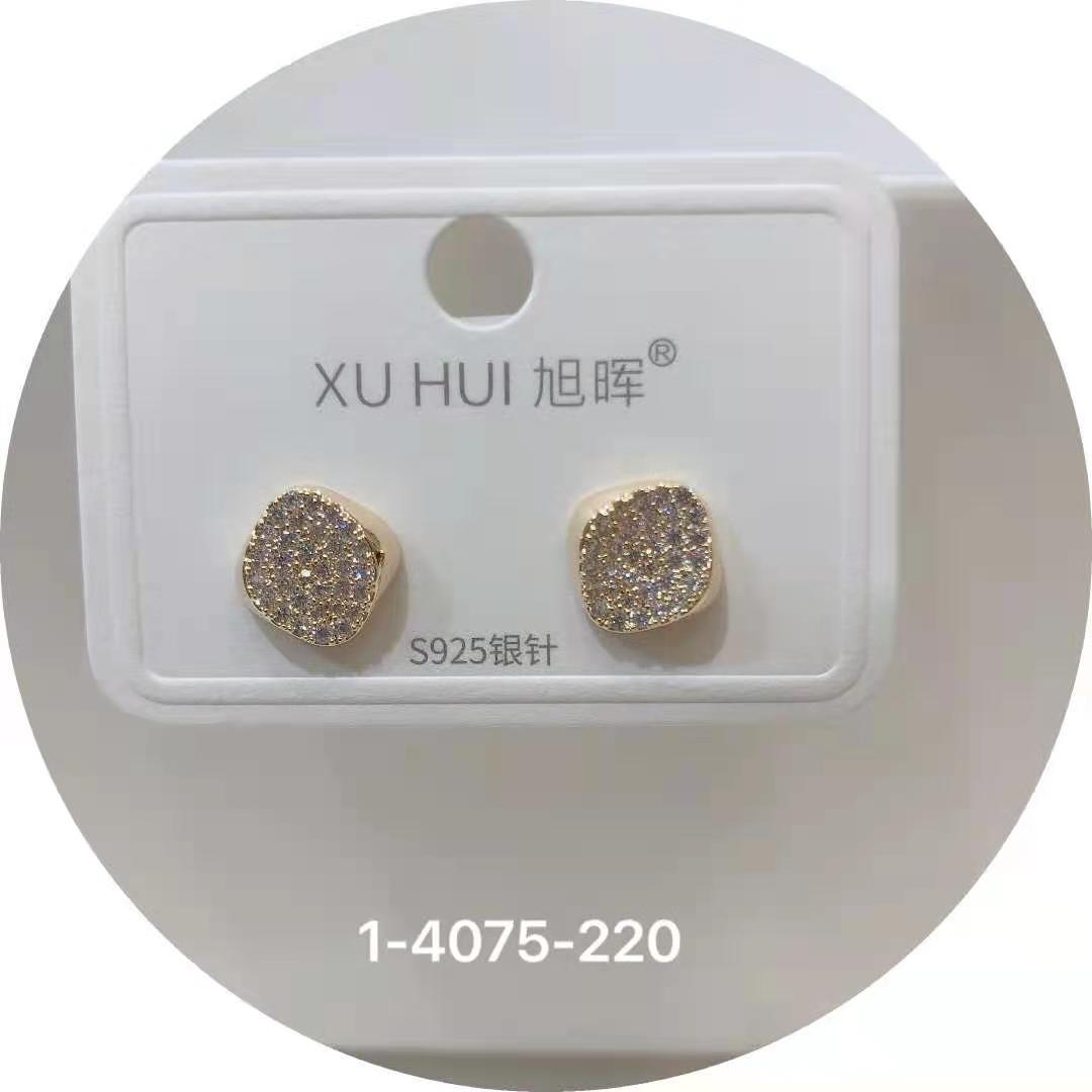 S925银针 铜镀真金镶嵌闪亮锆石 个性耳钉耳饰