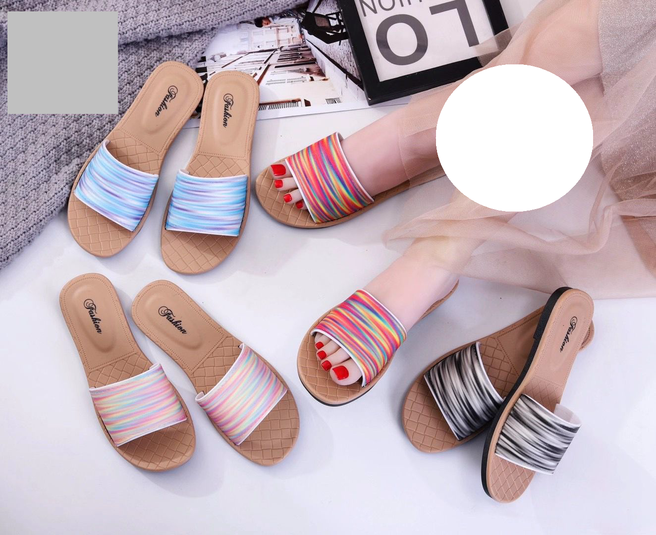 现货供应女式清新夏日一字拖舒适耐磨时尚凉拖