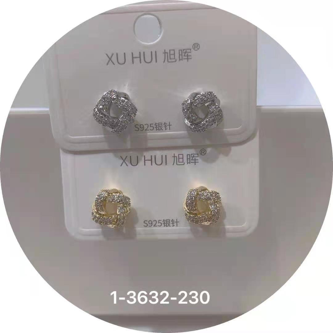 S925银针 铜镀真金镶嵌闪亮锆石 个性耳钉耳饰