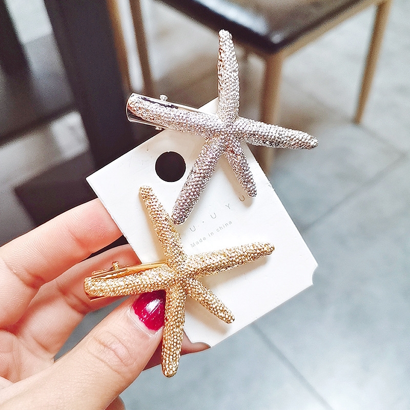 欧美简约金属合金海星发夹百搭刘海边夹鸭嘴夹发卡子女士成人发饰