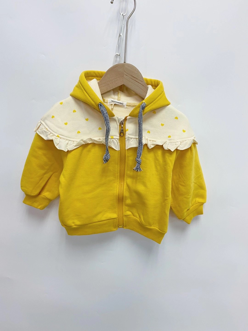 小朋友｜XCHILDREN 童装 2020年 秋冬款 时尚花边拉链加绒黄色帽衫