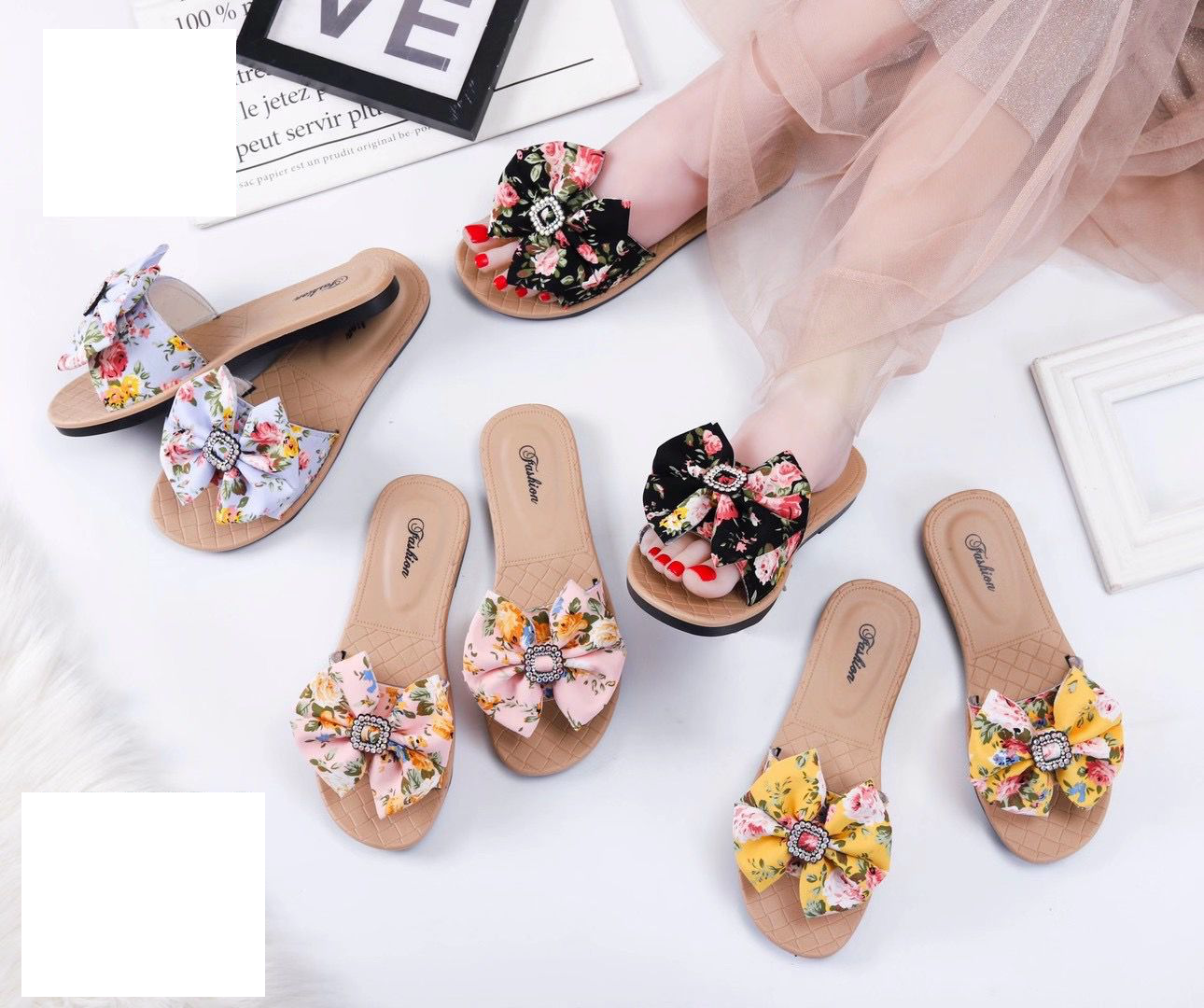 现货供应新款女式时尚蝴蝶结一字拖舒适耐磨百搭凉拖