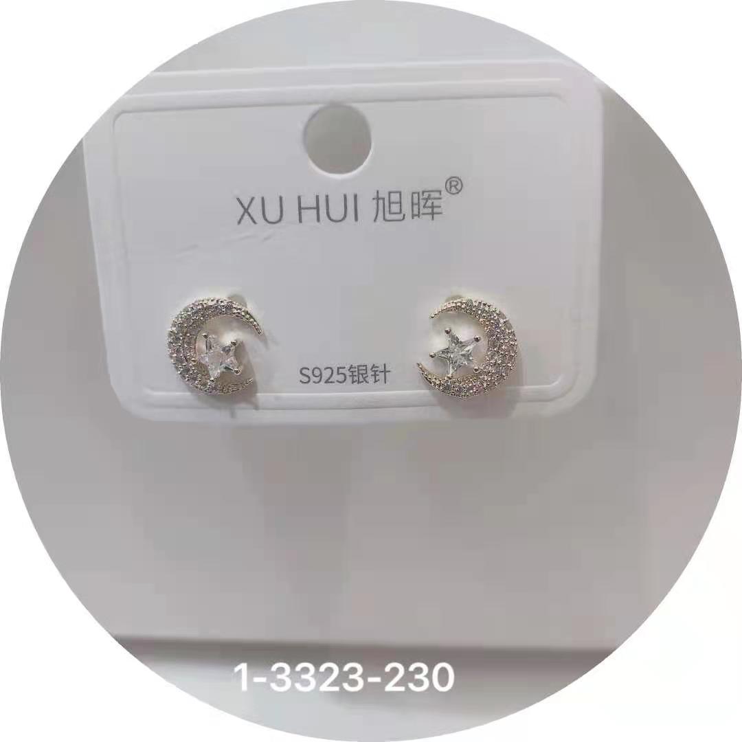 S925银针 铜镀真金镶嵌闪亮锆石 个性耳钉耳饰