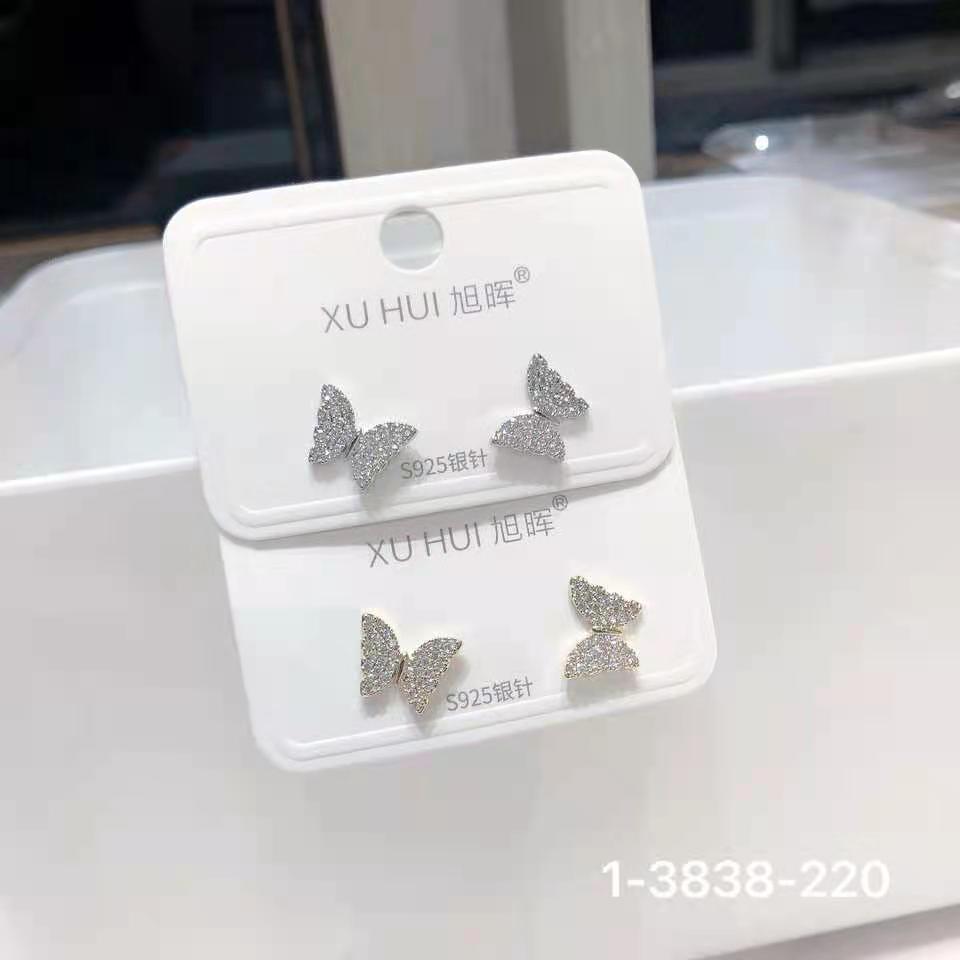 S925银针 铜镀真金镶嵌闪亮锆石 个性耳钉耳饰