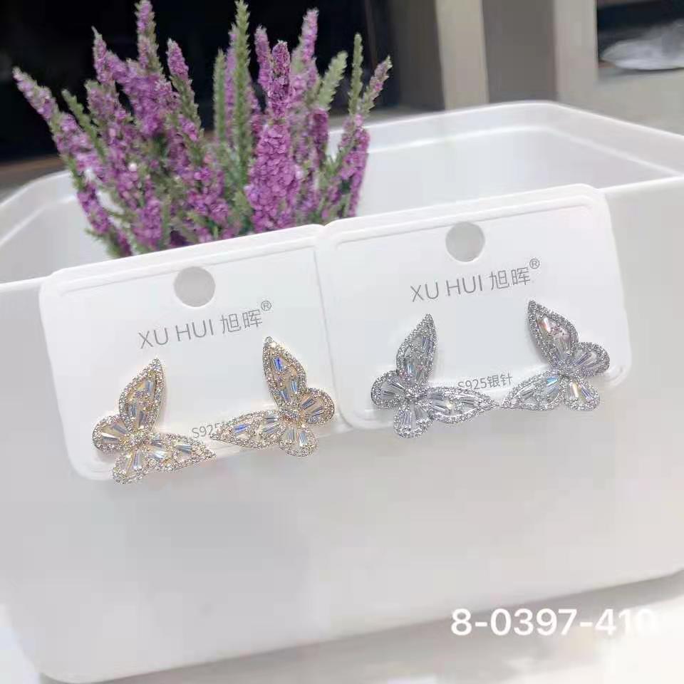 S925银针 铜镀真金镶嵌闪亮锆石 个性耳钉耳饰