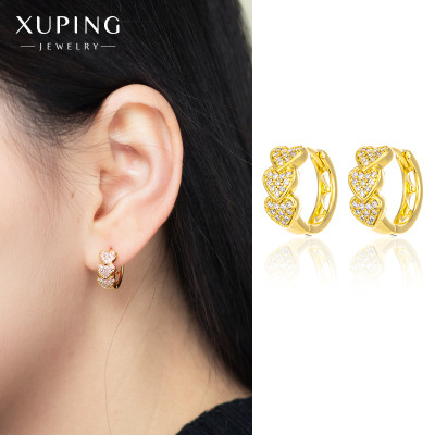 Xuping Jewelry Inlaid Zircon Brass Gold-Plated Ear Clip Factory Direct Supply New Retro Temperament Heart-Shaped Earrings for Women