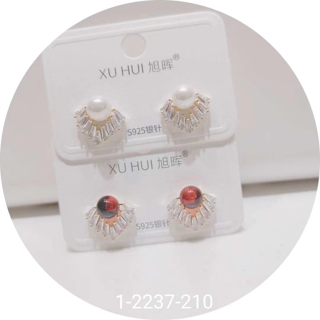 红石榴珠耳钉 S925银针 铜镀真金镶嵌闪亮锆石 个性耳钉耳饰