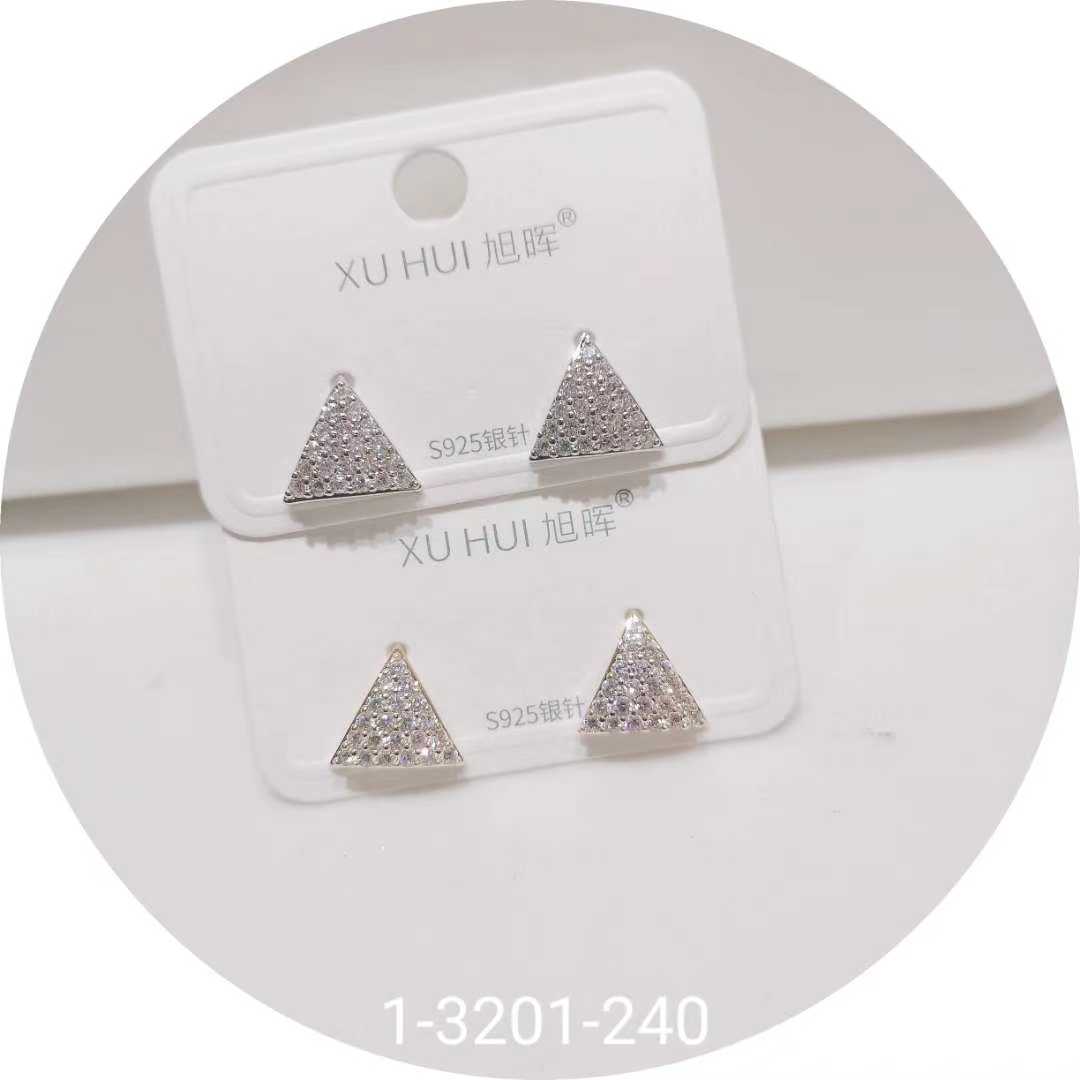 S925银针 铜镀真金镶嵌闪亮锆石 个性耳钉耳饰