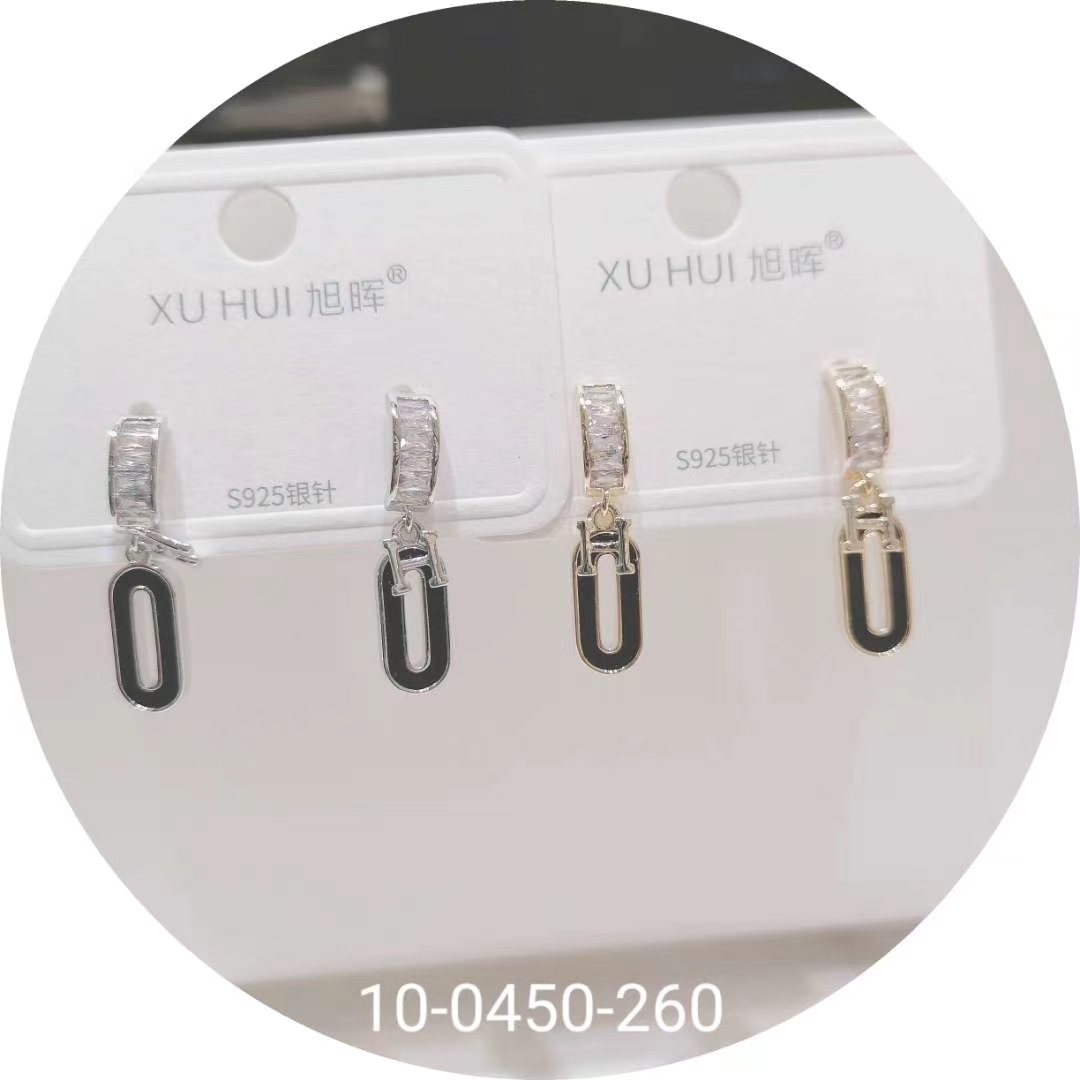 S925银针 铜镀真金镶嵌闪亮锆石 个性耳钉耳饰