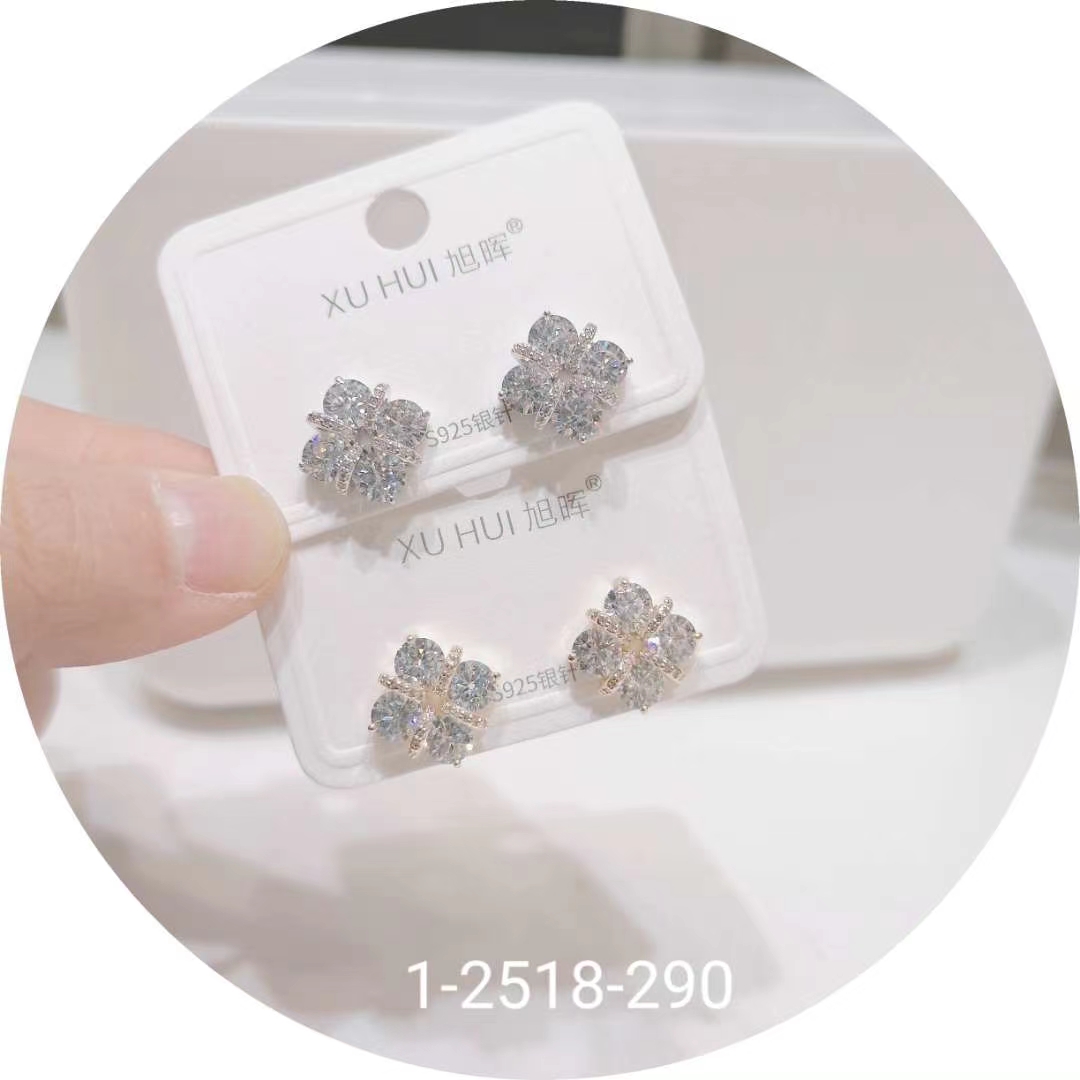 S925银针 铜镀真金镶嵌闪亮锆石 个性耳钉耳饰