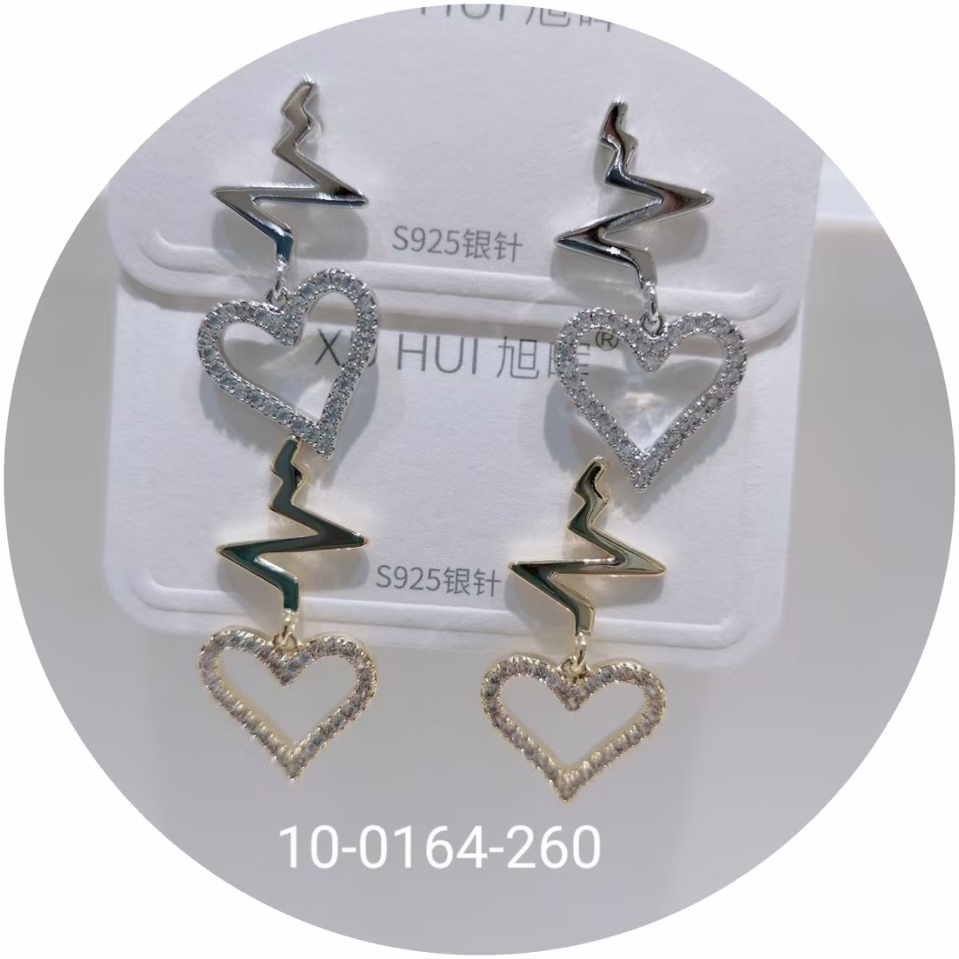 S925银针 铜镀真金镶嵌闪亮锆石 个性耳钉耳饰