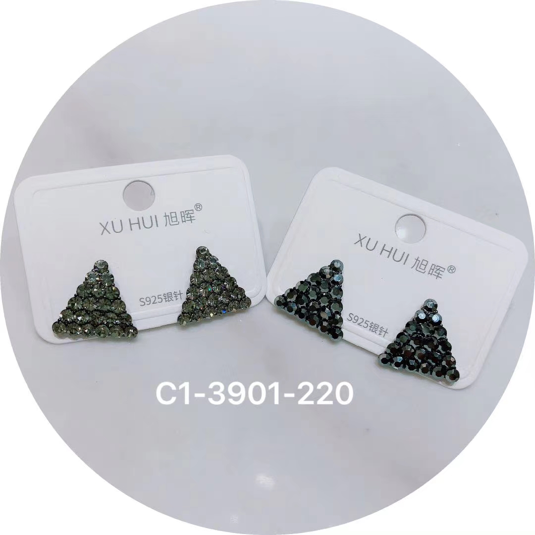 S925银针 铜镀真金镶嵌闪亮锆石 个性耳钉耳饰