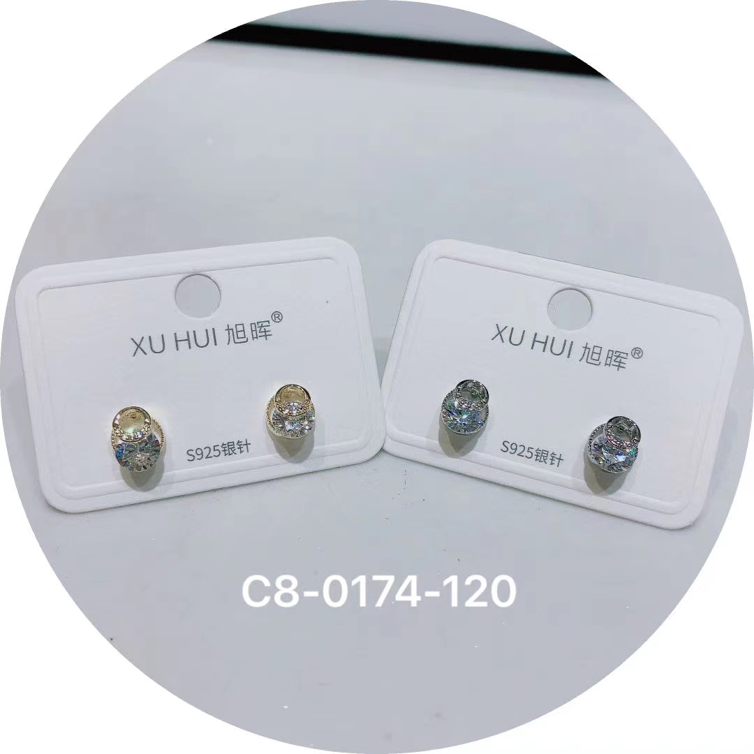 S925银针 铜镀真金镶嵌闪亮锆石 个性耳钉耳饰