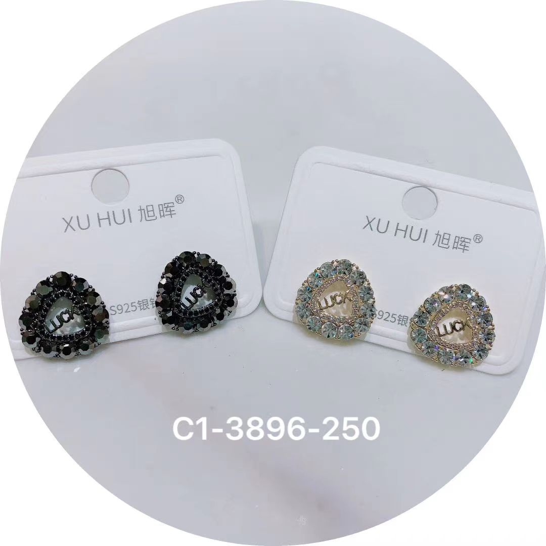 S925银针 铜镀真金镶嵌闪亮锆石 个性耳钉耳饰