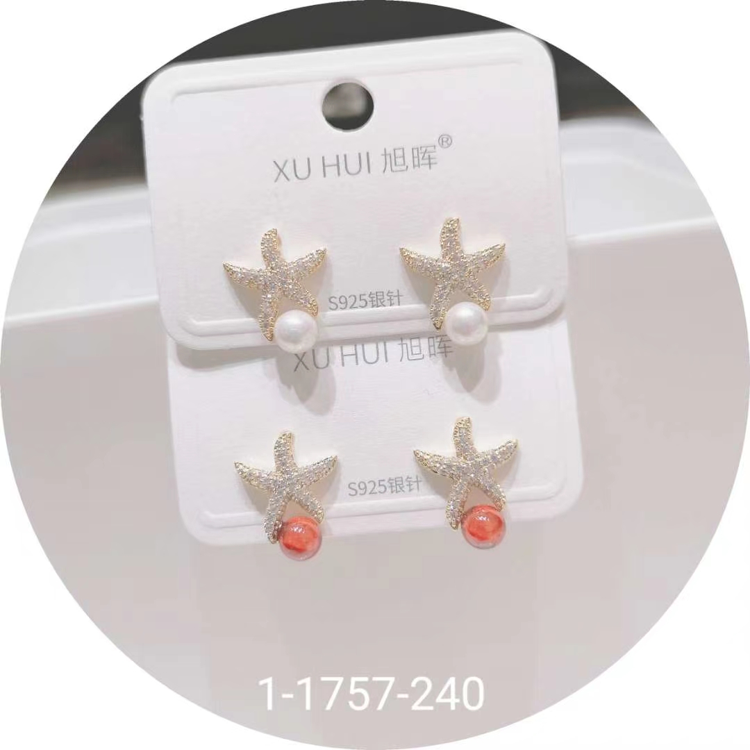 S925银针 铜镀真金镶嵌闪亮锆石 个性耳钉耳饰