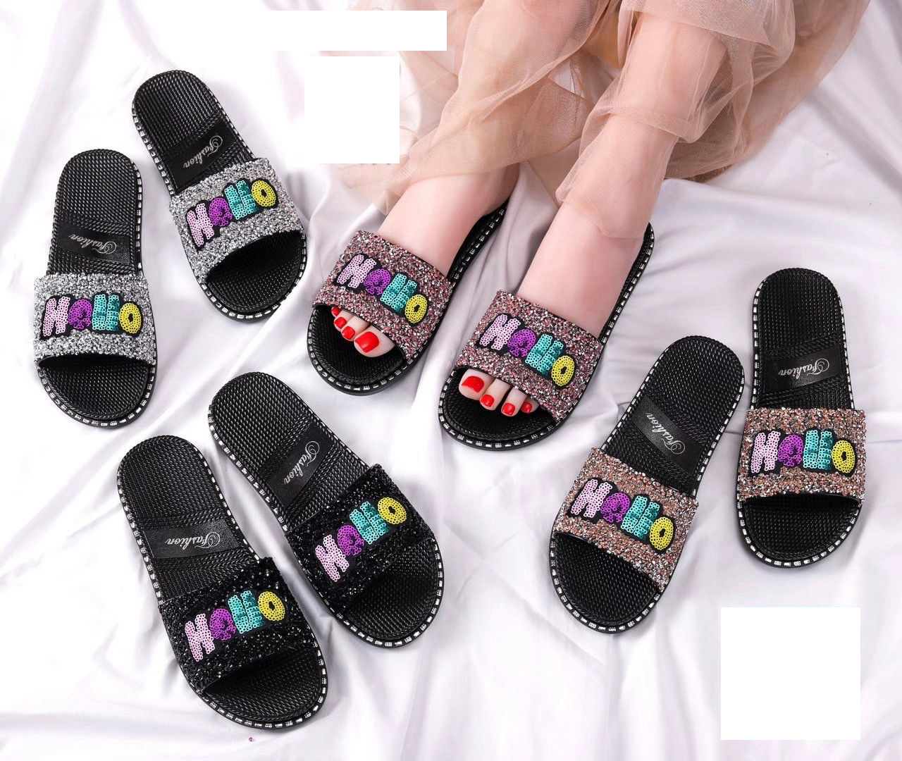 现货供应时尚钻面一字拖百搭舒适爆款夏季女士凉拖