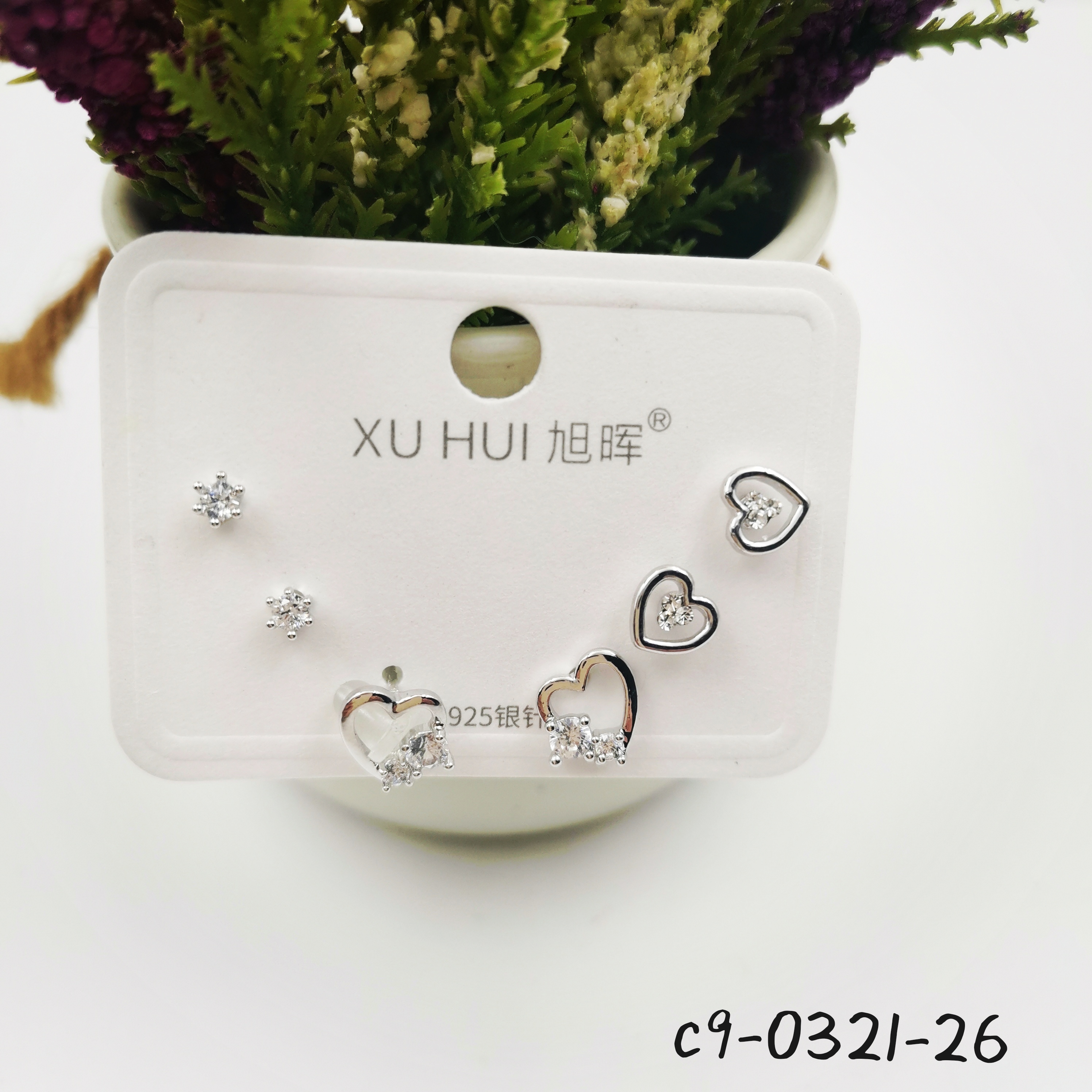 6只一卡 S925银针 铜镀真金 桃心 多对组合耳钉 女 耳饰