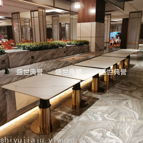 Yueyang International Resort Hotel Buffet Restaurant Tables and Chairs Hotel Breakfast Restaurant Rock Plate Dining Table Western Restaurant Dining Table Customized