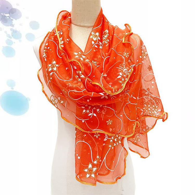 外贸新款印花丝巾女长款春秋洋气冬季保暖装饰时尚网纱围巾