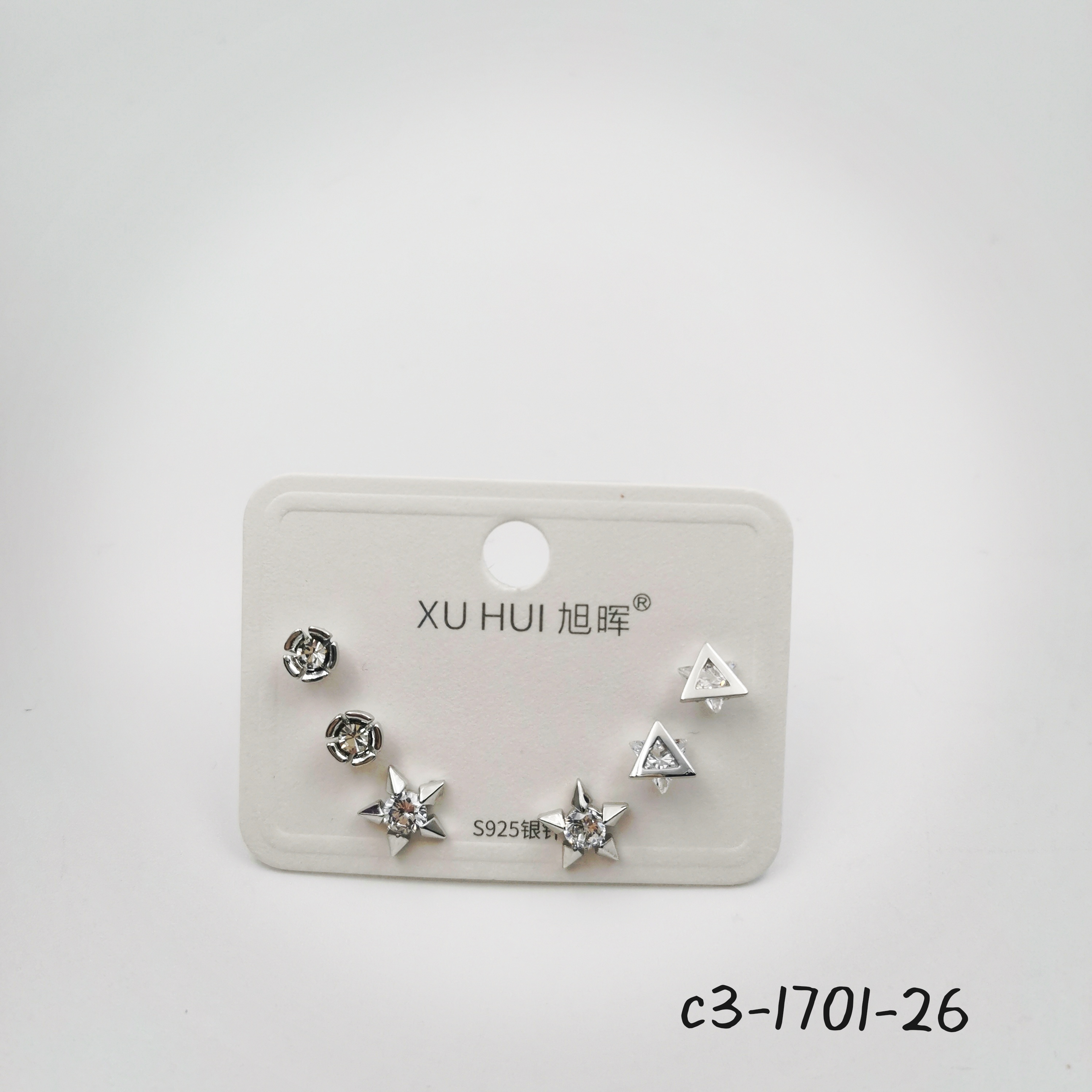 S925银针 铜镀真金镶嵌闪亮五角星锆石 个性耳钉耳饰