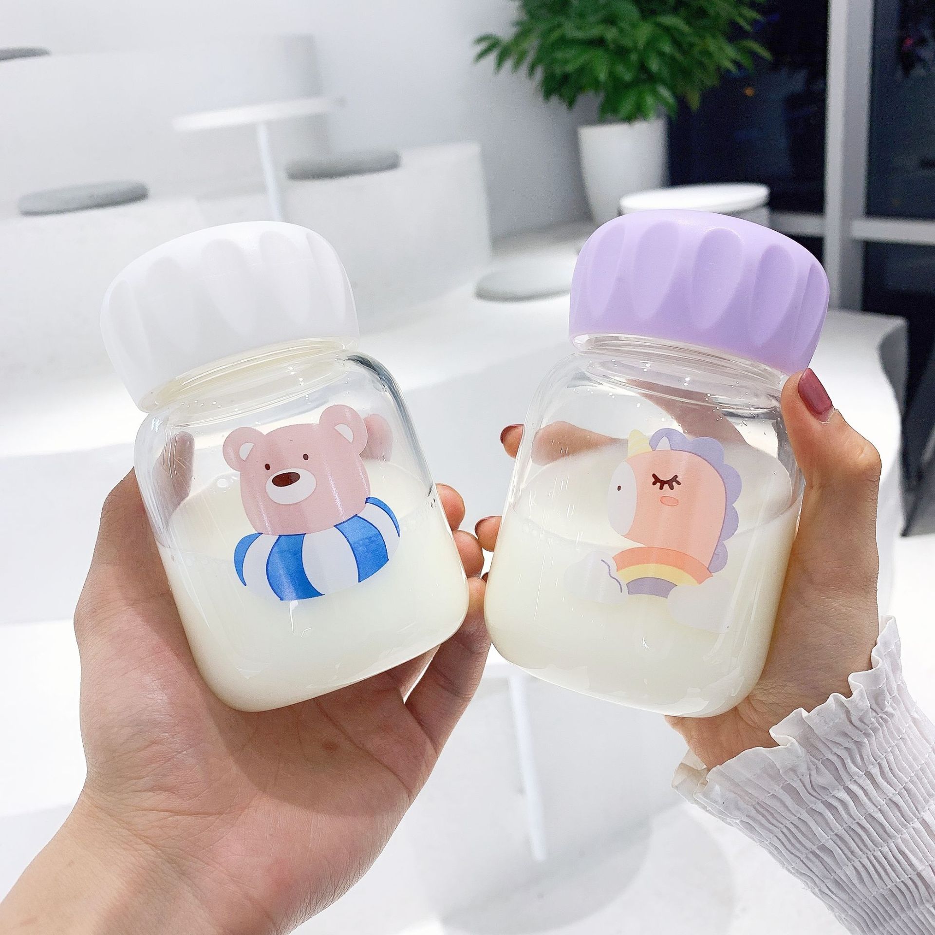 新款可爱卡通女学生透明玻璃杯清新便携杯子森系韩版水杯定制批发