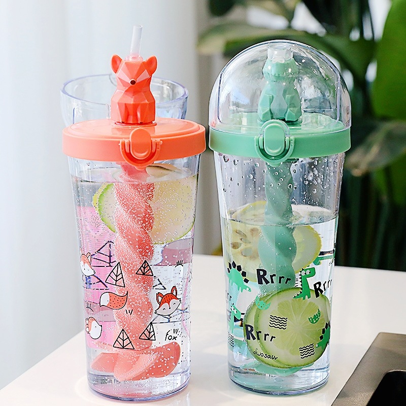 创意网红杯子ins简约带吸管塑料水杯卡通搅拌杯可爱少女心水杯子