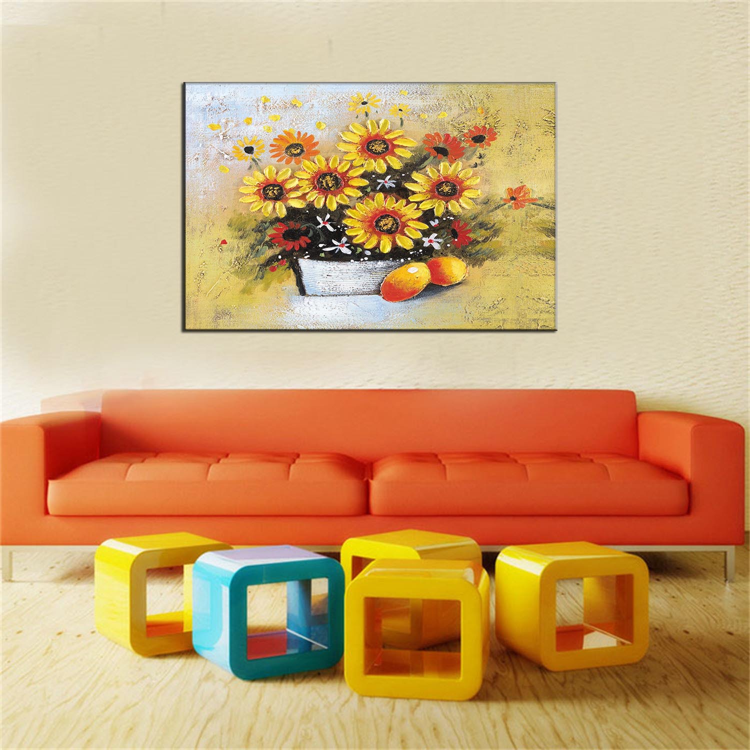 外贸货源韩国爆款向日葵油画跨境专供太阳花装饰画