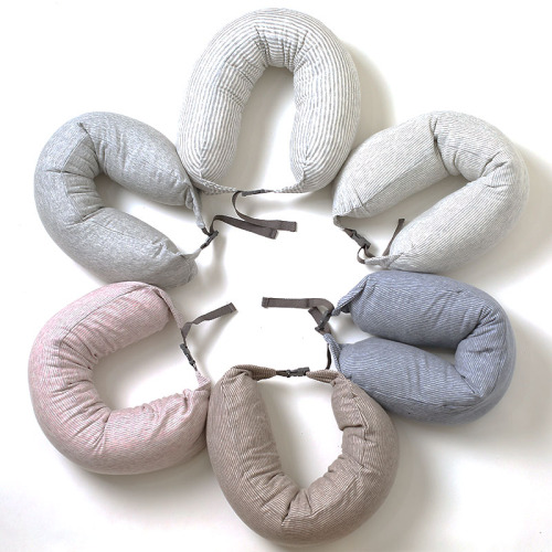Muji U-Shaped Pillow Foam Particle Neck Pillow Car Travel Striped Pillow Cervical Pillow Lumbar Support 