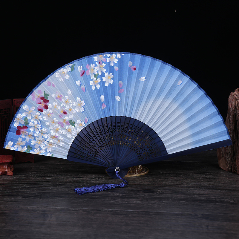 夏季仿真丝古典扇中国风折扇舞蹈扇古风小扇日式樱花女扇批发