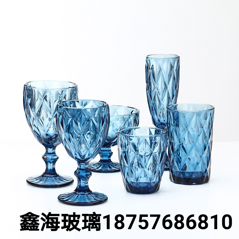 玻璃杯欧式复古浮雕玻璃杯套装加厚彩色玻璃酒杯水杯香槟杯金色