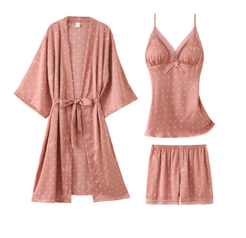 2021 Ice Silk Pajamas Set for Women Suspender Shorts Nightdress Nightgown