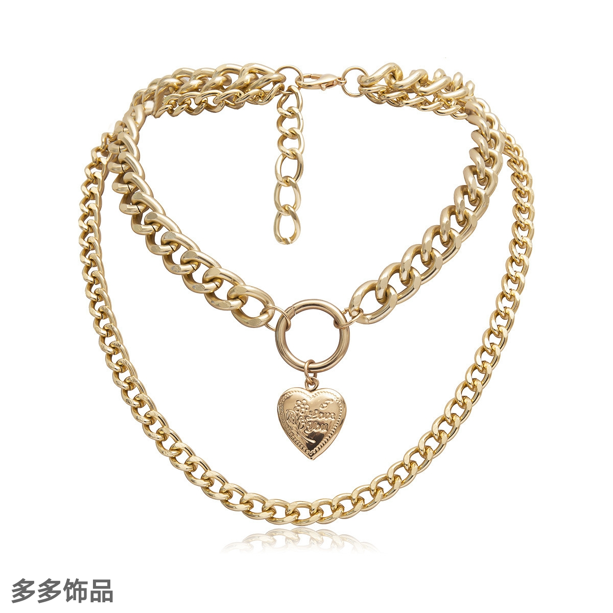 跨境爆款爱心吊坠项链 双层女项链工厂直销批发项饰欧美复古创意