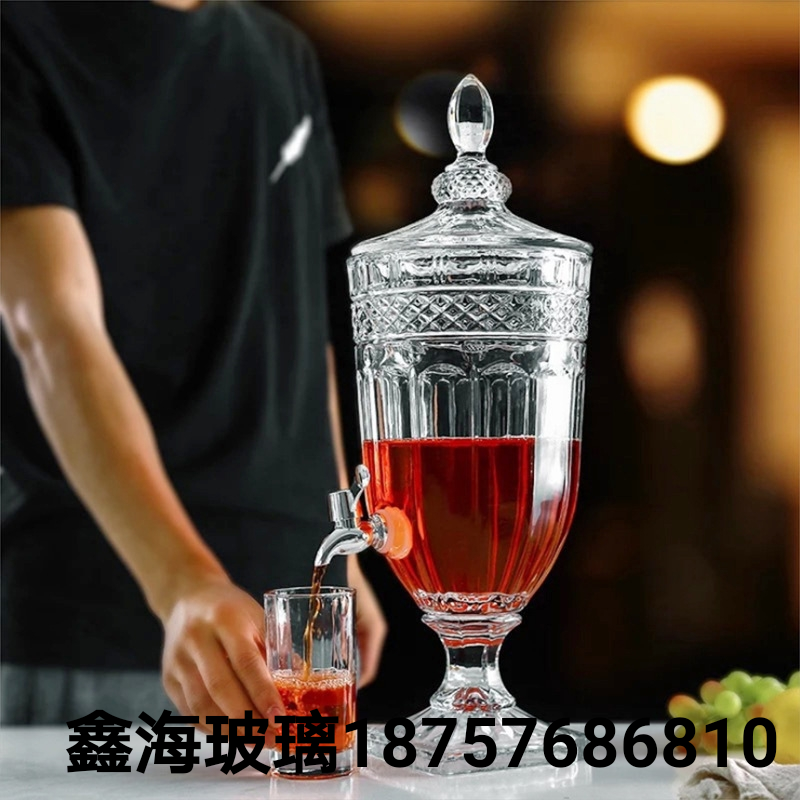 俄罗斯热销水壶果汁缸啤酒壶2L3L带嘴水龙头扎啤壶大号玻璃果汁罐