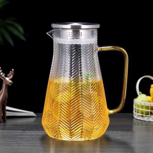 High Borosilicate Glass Cold Water Bottle Stainless Steel Cover Hammer Grain Wheat Ear Cold Water Bottle Household Juice Pot Office Pot