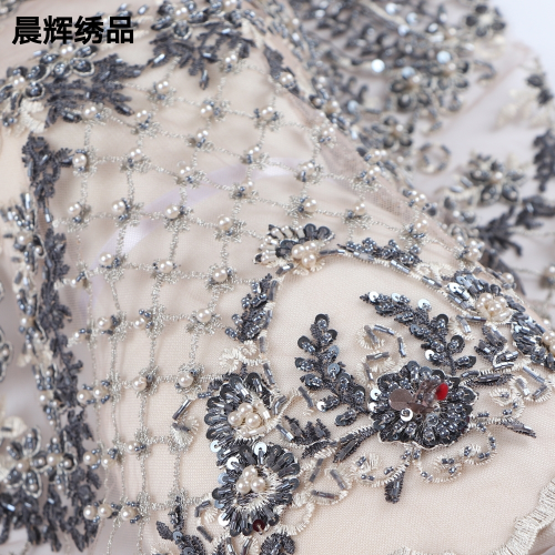 High-Definition Handmade Beaded Sequins Three-Dimensional Embroidery Embroidery Mesh Lace Fabric Fabric Dress Material Lace Accessories