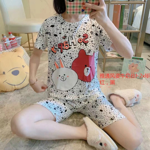 cute cartoon multi-pattern pajamas women‘s summer thin short sleeve shorts two-piece suit casual loose can be worn outside home
