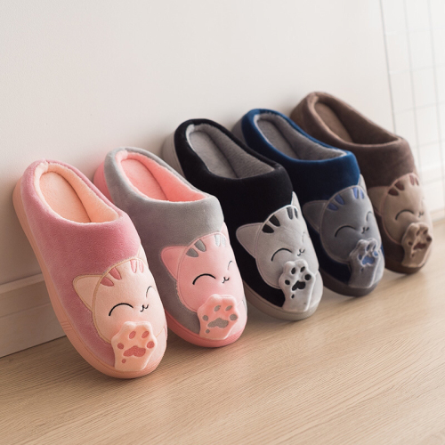 Cartoon Cat Popular Foreign Trade Parent-Child Couple Cartoon Winter Furry Cute Home Indoor Warm Cotton Shoes Slippers