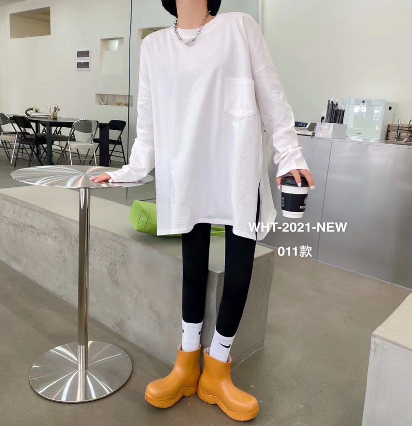 2021早春夏新款韩版宽松百搭圆领下摆开叉纯色短袖T恤上衣女潮