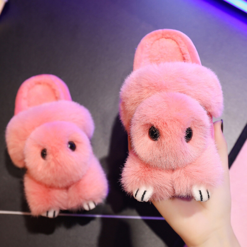 autumn and winter children‘s cotton slippers boys and girls cartoon plush warm cotton shoes small， medium and large children‘s family three baby cotton slippers