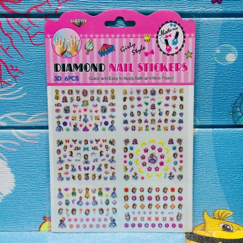 Cute Cartoon Princess Mermaid Nail Sticker All-in-One Large Sheet Diamond Sticker Toy Girl Nail Rhinestone-Sticking