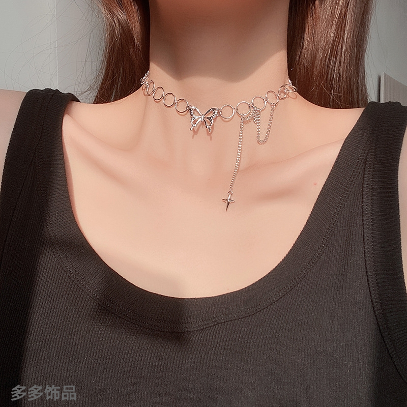 东大门时尚蝴蝶项链女嘻哈冷淡风ins网红锁骨链气质港风项饰批发