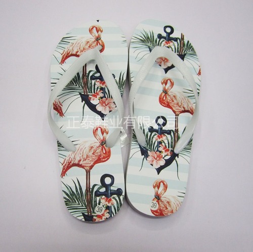 manufacturer customized thermal transfer flamingo flip-flops female slippers