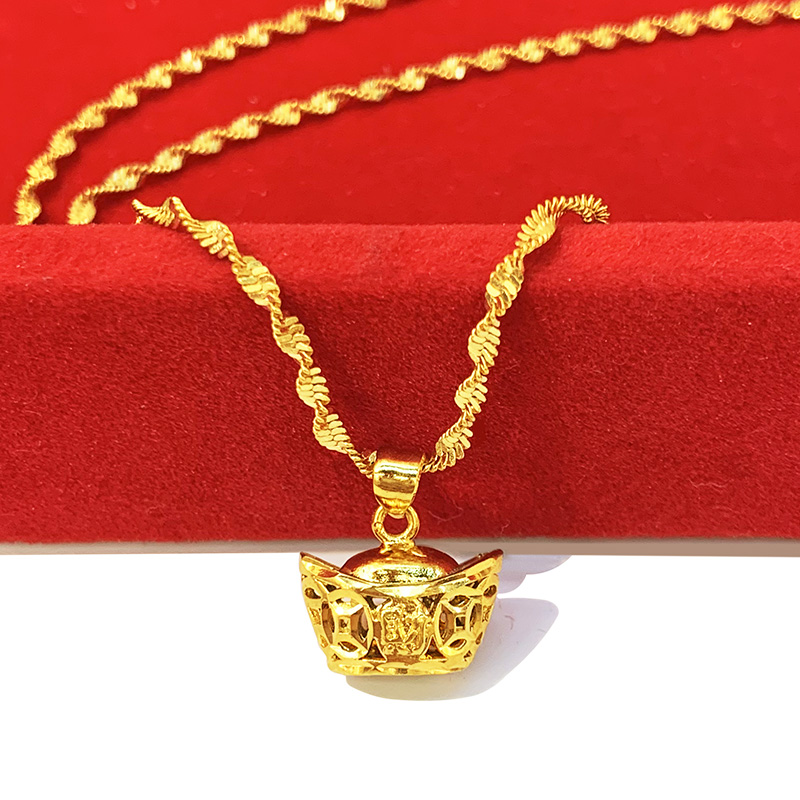 沙金吊坠女元金宝钱币项链批发黄铜镀金24K仿黄金色999时尚项坠子