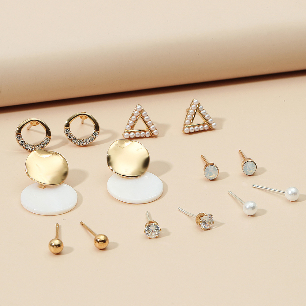 复古简约几何型欧美女式韩版金色字母流苏时尚钻石珍珠耳环