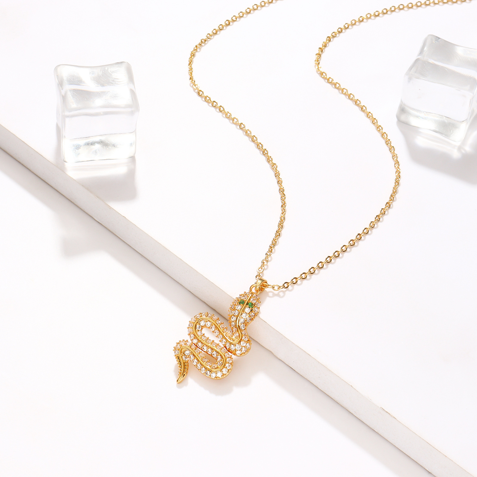 欧美新款嘻哈个性夸张复古蛇形项链  镀真金微镶锆石项饰 锁骨链