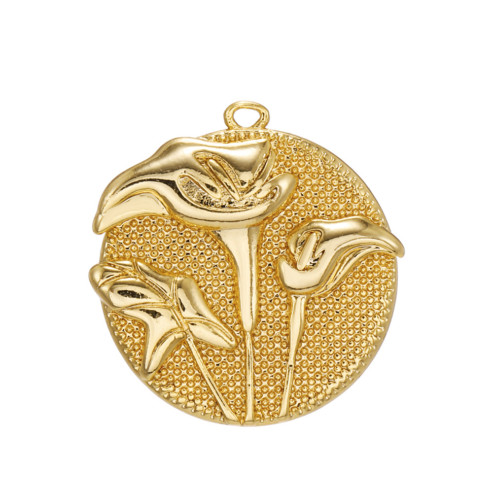 跨境趋势新款硬币DIY吊坠 铜镀真金圆形月份花饰品配件